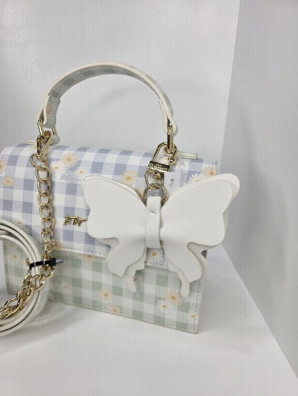 🤍▪️Betsey Johnson ▪️White Butterfly Daisy Gingham Top-Handle Satchel